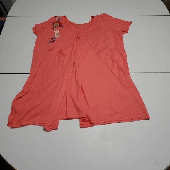 Jw Los Angeles Womens Blouse Coral Floral Short Sleeve Scoop Neck Embroidered M - Picture 1 of 12